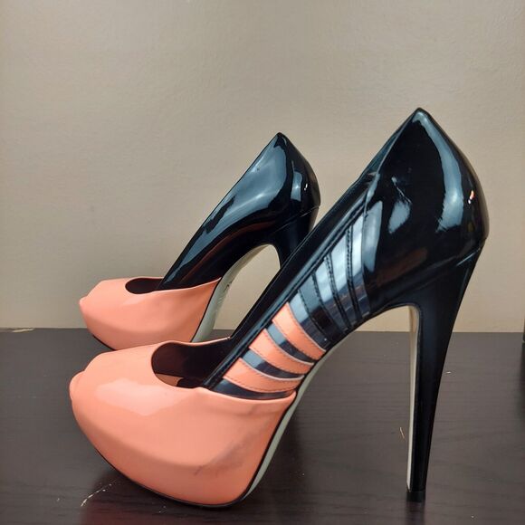 LORIBLU Made in Italy Sz 39 (US 8.5) Patent Leather Platform Pumps Salmon Black - Picture 9 of 12